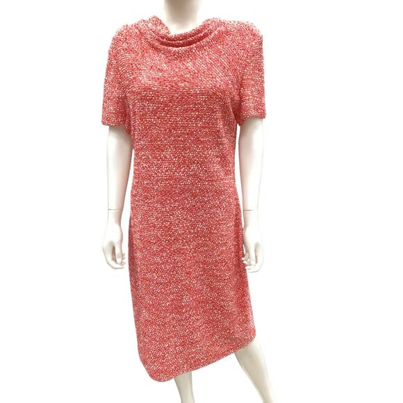 NWT St. John Women’s Dress Size 14 Boucle Fine Knit Short Sleeve Shades Of Pink - Picture 1 of 6